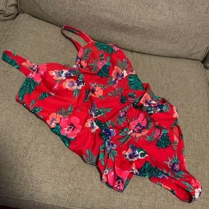 1X Old Navy One-Piece Bathing Suit — Red Floral